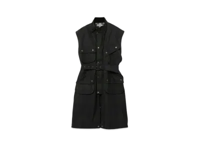 FUMIKA UCHIDA Oiled Tartan Plaid Sleeveless Hunter Coat "Dark Navy"