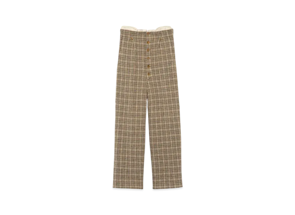 FUMIKA UCHIDA Plaid Tweed High-waist Slacks "Plaid Beige"