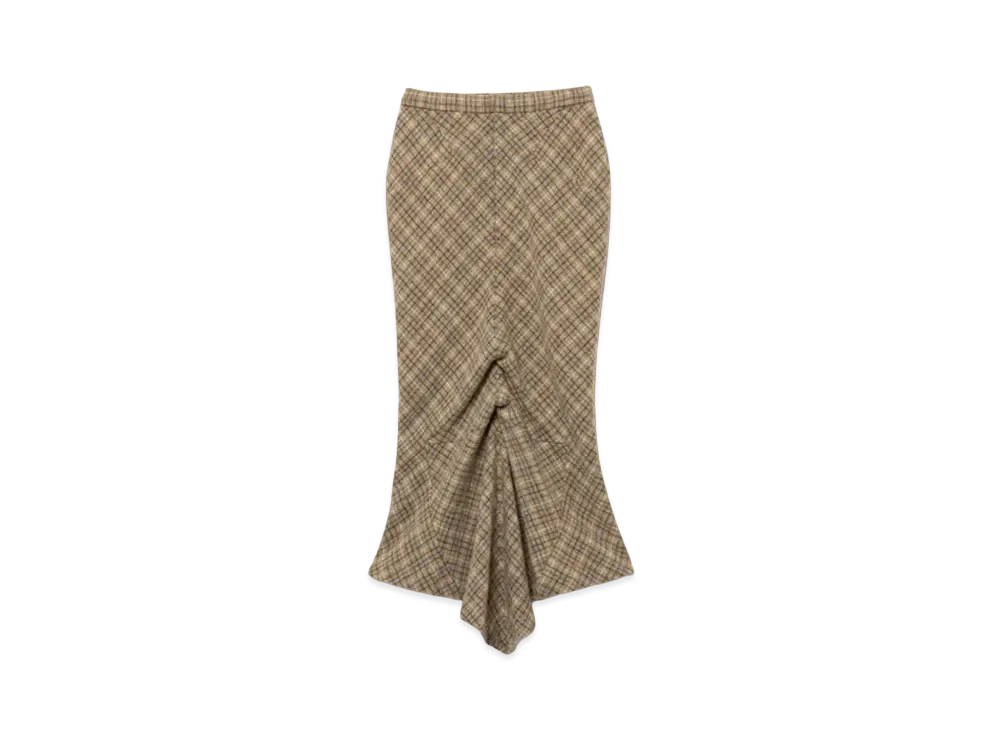 FUMIKA UCHIDA Plaid Tweed Hobble Skirt "Plaid Beige"