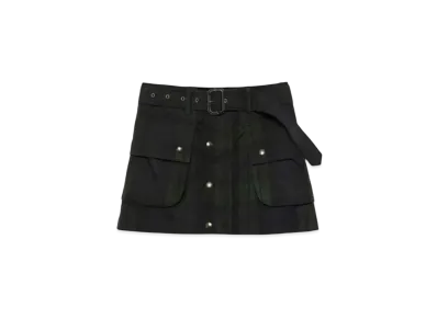 FUMIKA UCHIDA Oiled Tartan Plaid Belt Skirt "Dark Navy"