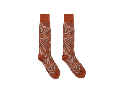 FUMIKA UCHIDA Mohair Jacquard Geometry Socks "Apricot Orange"