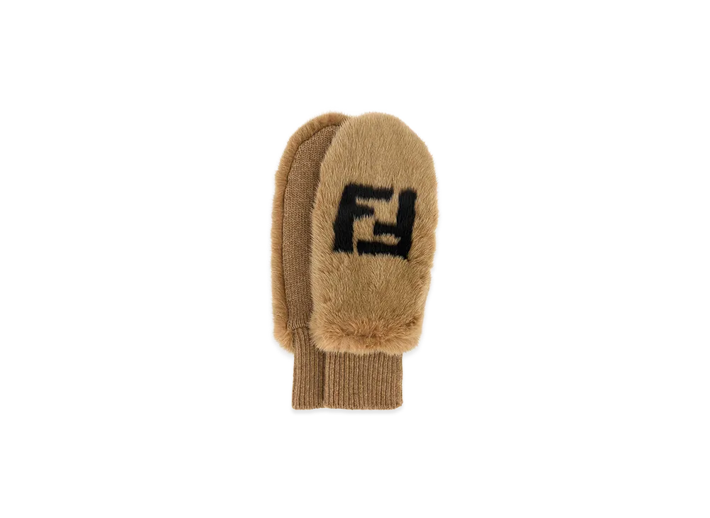 FENDI Women's Biscuit Mink Gloves "Beige"