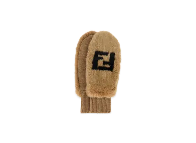 FENDI Women's Biscuit Mink Gloves "Beige"