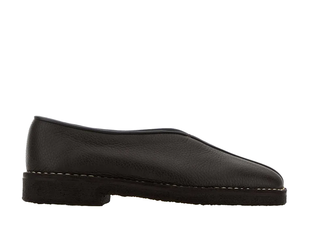 LEMAIRE Women's Piped Crepe Slippers "Dark Brown"