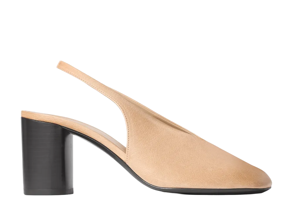 LEMAIRE Women's Glove Slingback Pumps 80mm Heel in Leather "Washed Beige"