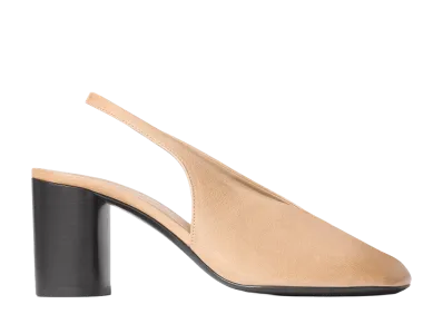 LEMAIRE Women's Glove Slingback Pumps 80mm Heel in Leather "Washed Beige"