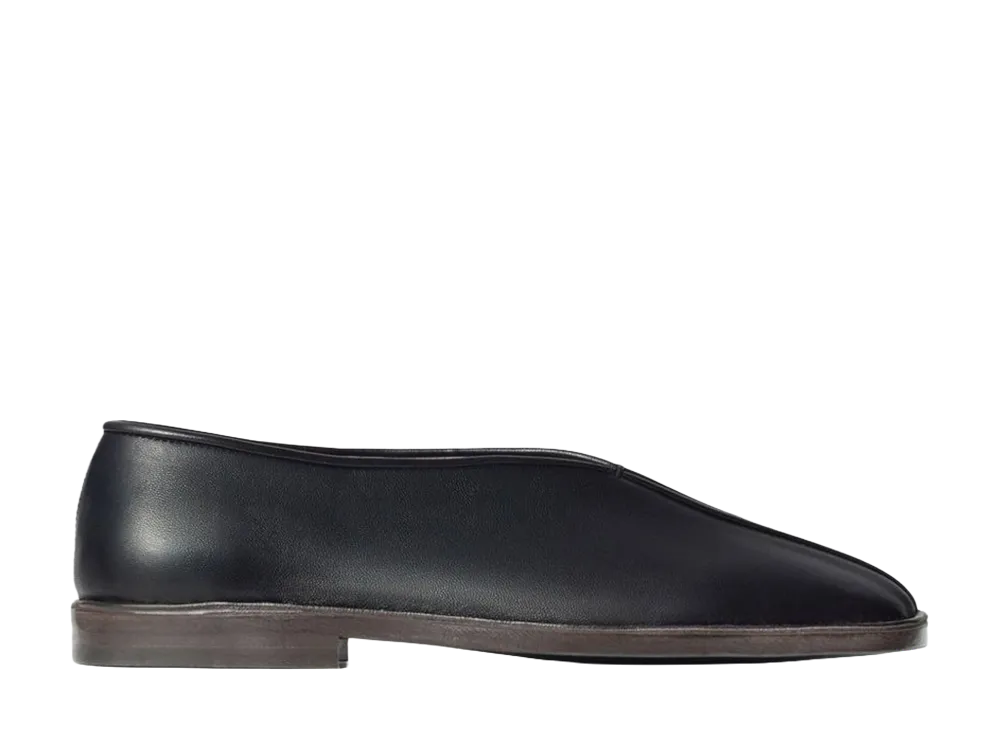 LEMAIRE Women's Flat Piped Slipper "Black/Dark Chocolate"