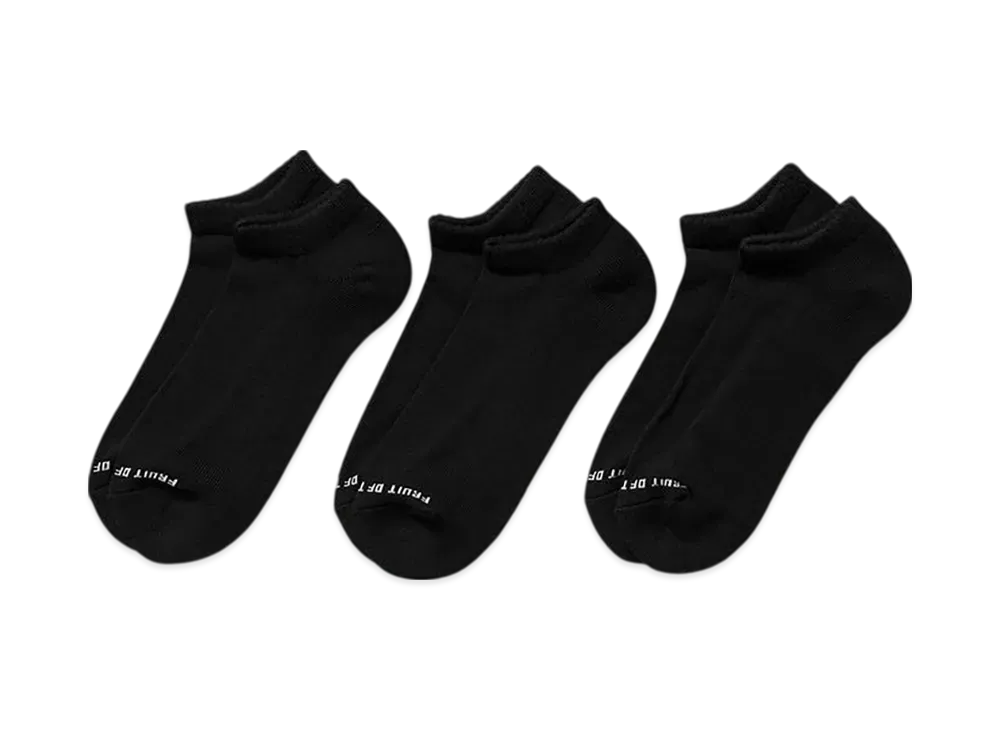 FRUIT OF THE LOOM American Cotton Basic Ankle Socks Set Of 3 "Black"