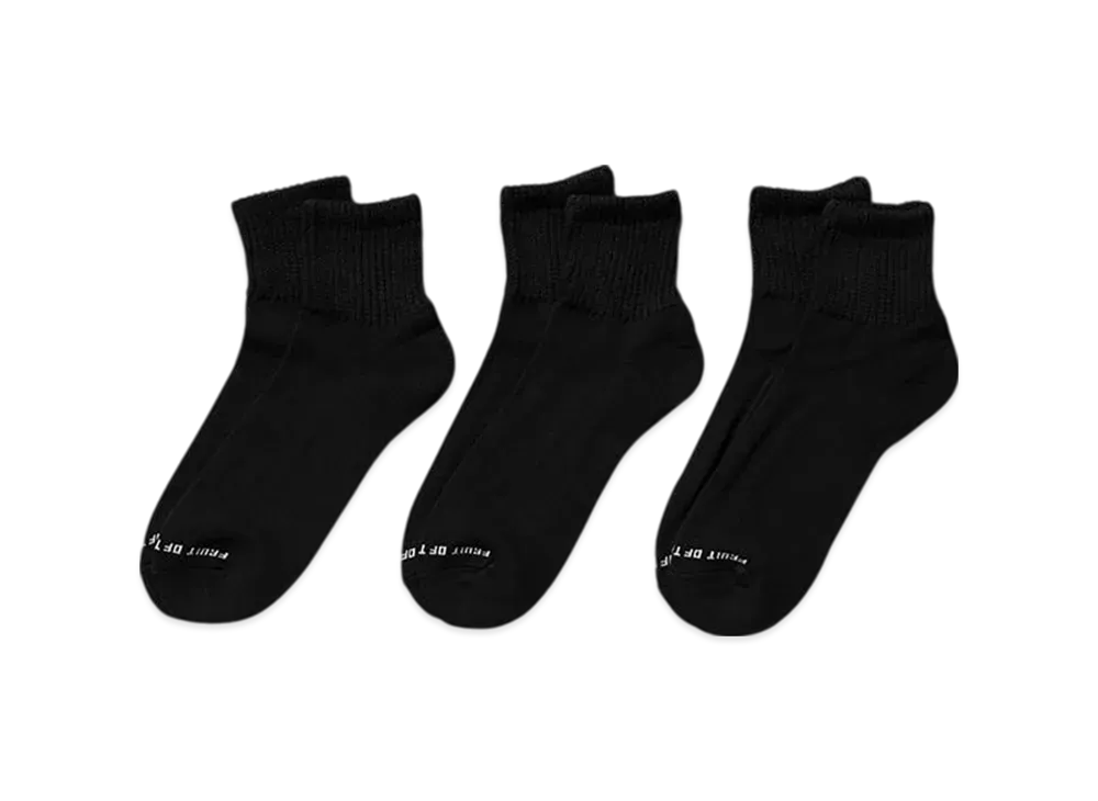 FRUIT OF THE LOOM American Cotton Basic Quarter Socks Set Of 3 "Black"