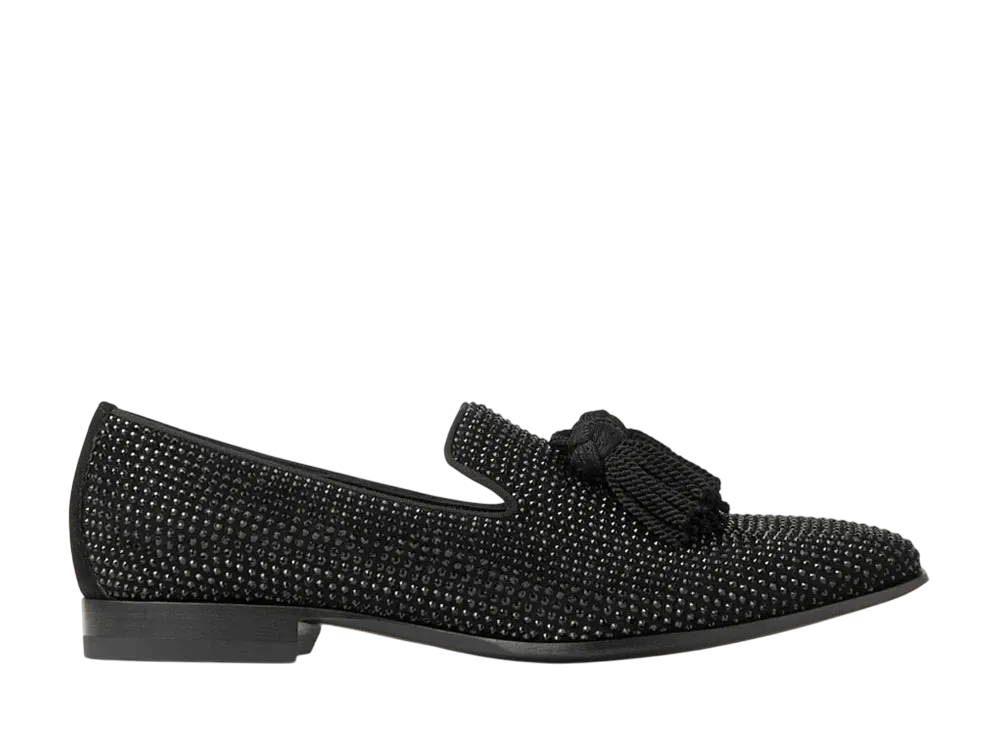 Jimmy Choo Foxley /M With Crystal Suede Slip-On Shoes "Black/Black Diamond"