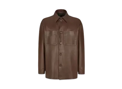 FENDI Men's Blouson Leather Go-To Jacket "Brown"
