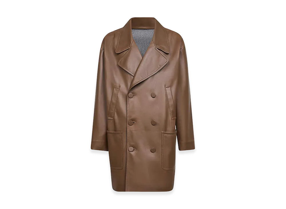 FENDI Double Breasted Leather Coat "Brown"