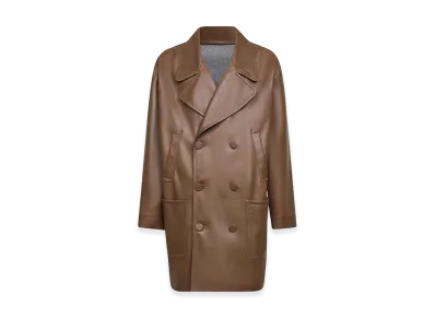 FENDI Double Breasted Leather Coat "Brown"