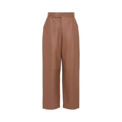 FENDI Women's Tan-Coloured Leather Trousers "Brown"