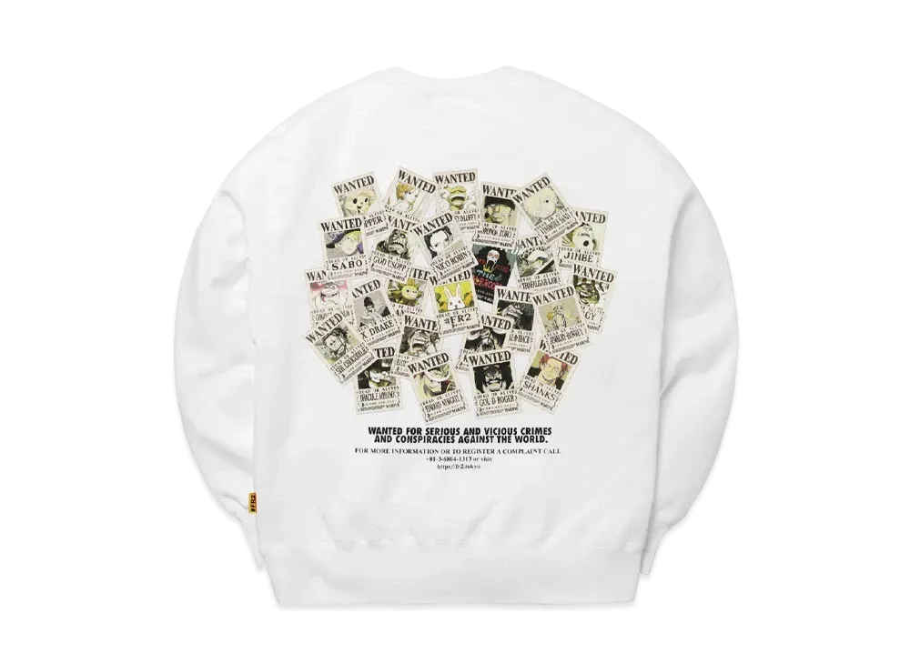 FR2 x ONE PIECE Collaboration Wanted Embroidery Sweatshirt "White"
