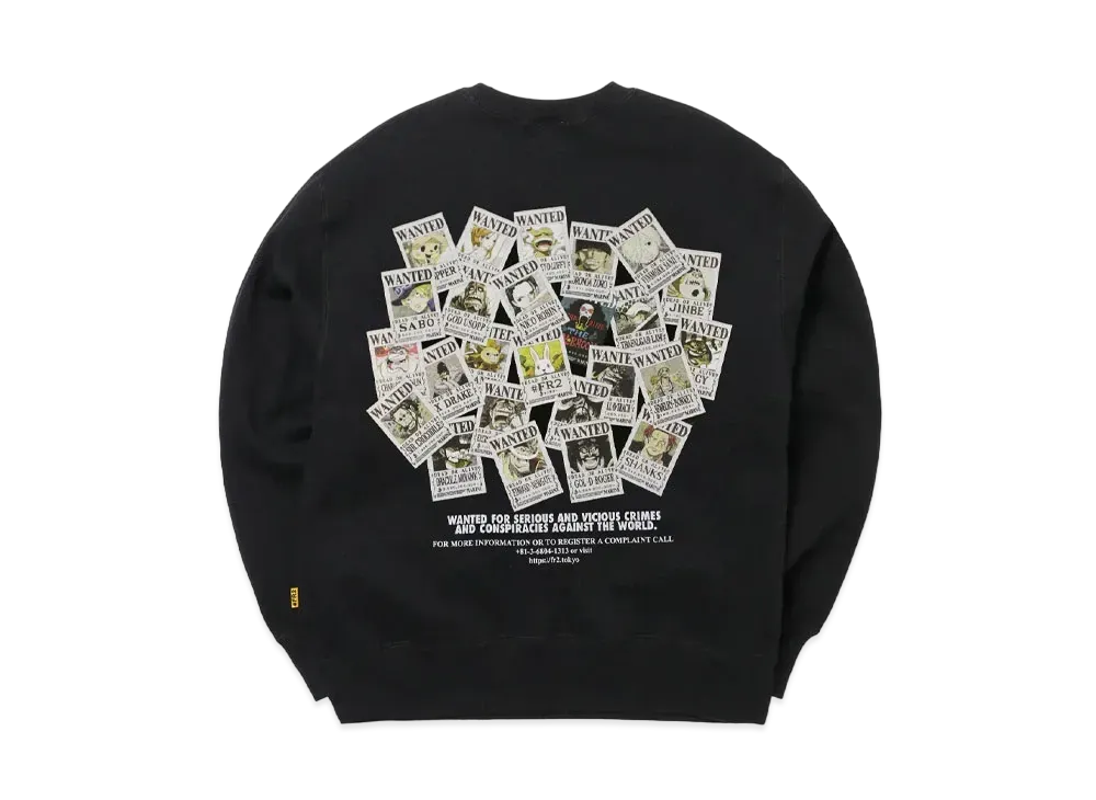 FR2 x ONE PIECE Collaboration Wanted Embroidery Sweatshirt "Black"