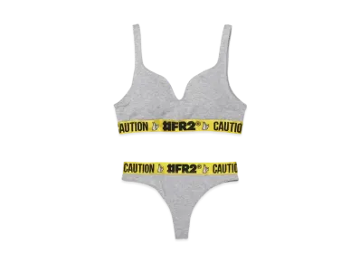 FR2 Back Open Bra & Logo Thong Set "Gray"