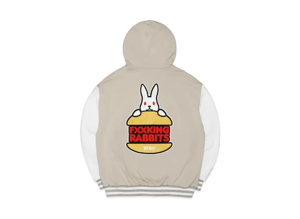 FR2 Rabbit Burger Embroidery Sweat Varsity Jacket "Beige"