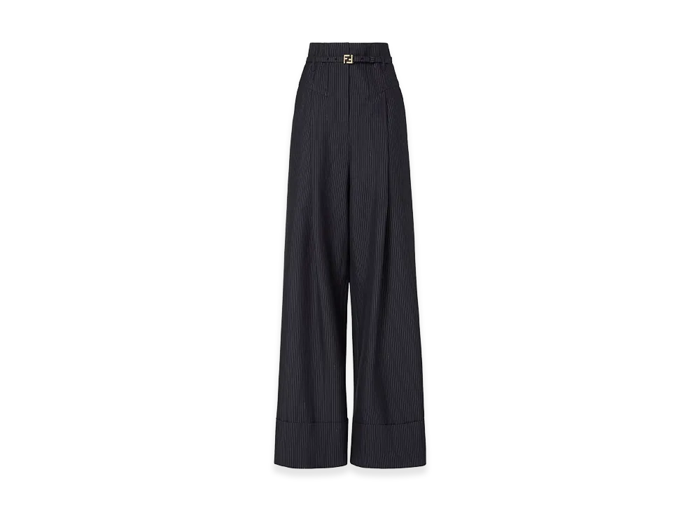 FENDI Women's Pinstriped Wool Trousers "Dark Blue"