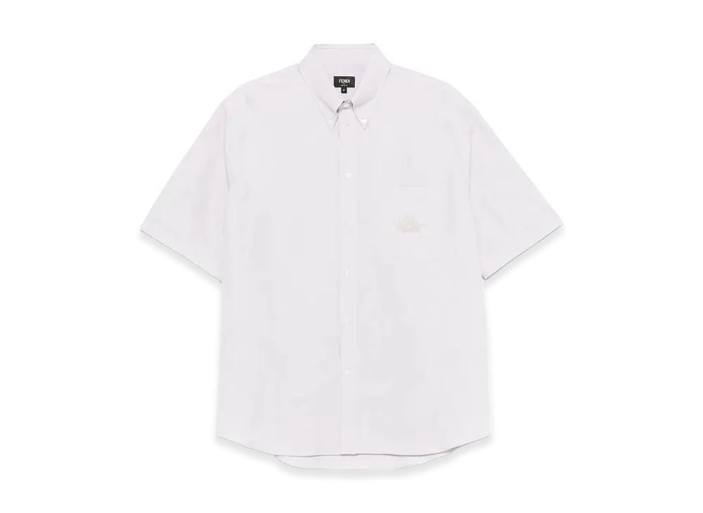 FENDI Crest Oxford Cotton Short Sleeve Shirt "White"