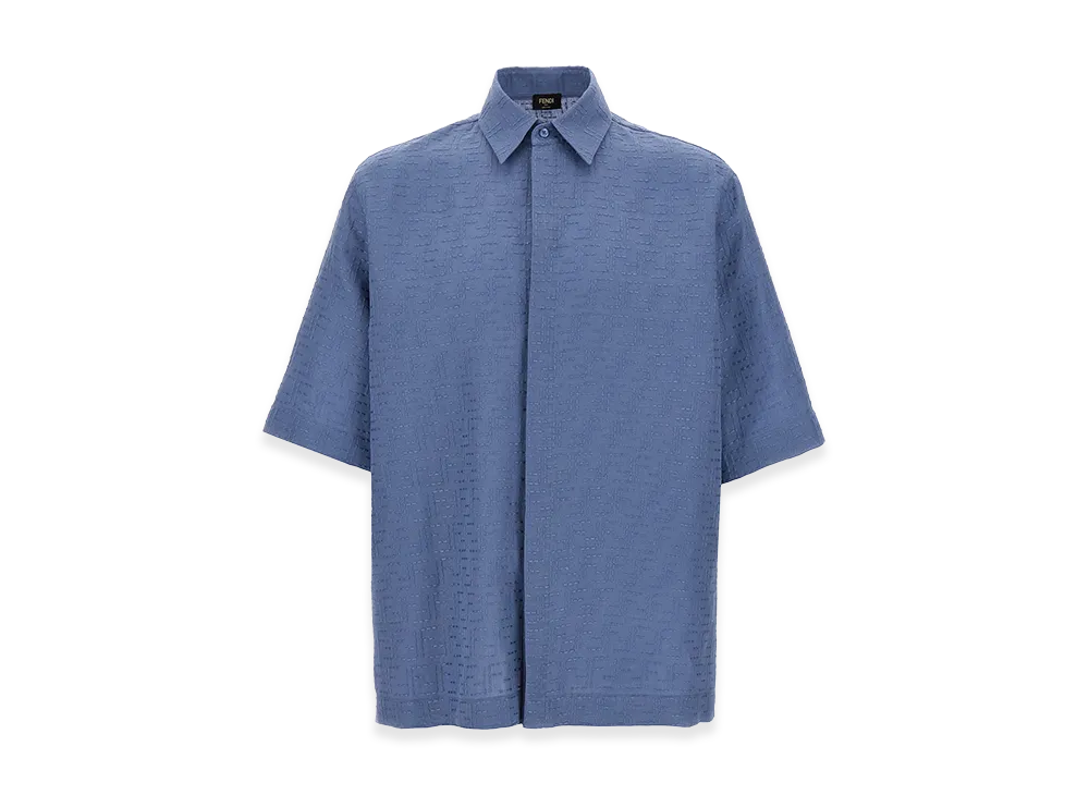 FENDI Linen FF Jacquard Short Sleeve Shirt "Blue"