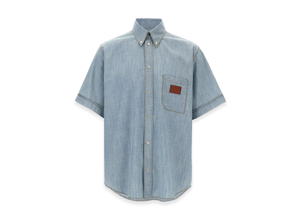 FENDI Chambray Short Sleeve Shirt "Light Blue"