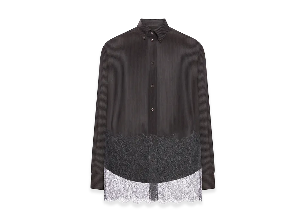FENDI Look 58 Wool Shirt Stripe and Lace "Brown"