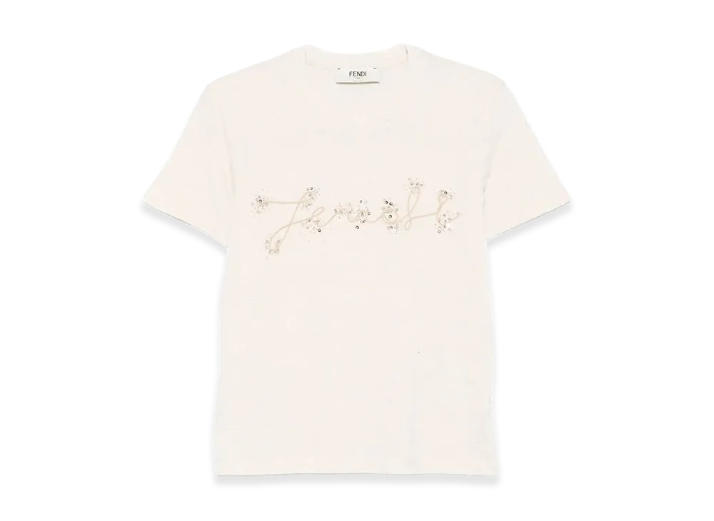 FENDI Women's Cotton And Linen T-Shirt "Beige"