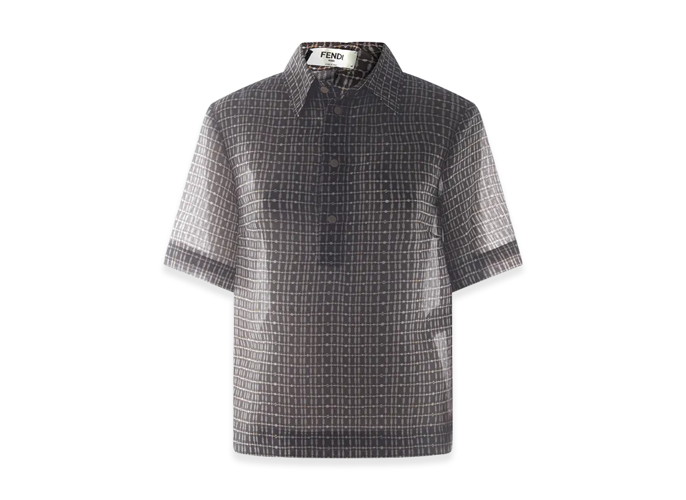 FENDI Women's Printed Silk Blend Polo Shirt "Brown"