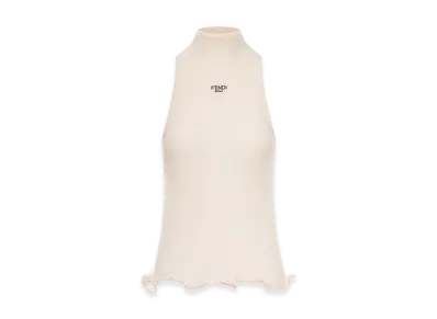 FENDI Women's Cotton Top Finished With Ruffles "Beige"