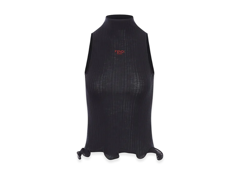 FENDI Women's Cotton Top Finished With Ruffles "Black"