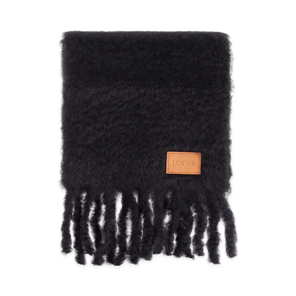 LOEWE Women's Brushed-Finish Wool Scarf "Black"