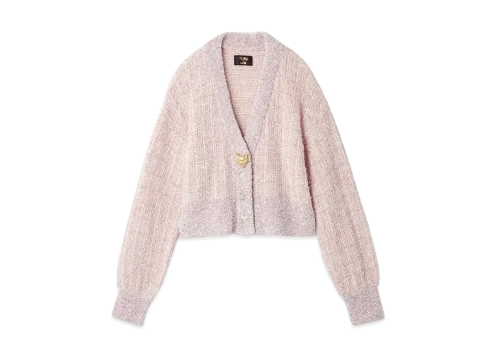FURFUR x Philly chocolate Cat Button Tweed Cardigan "Pink"