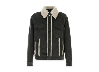 FENDI Faded Stonewash Treatment Corduroy Blouson With Sheepskin Trim Removable Collar "Black"