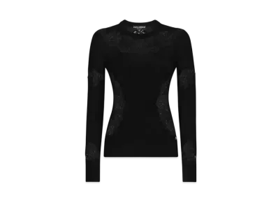 DOLCE&GABBANA Cashmere and Silk Sweater With Lace Inlay "Black"
