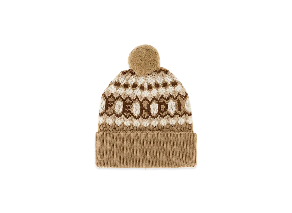 FENDI Women's Embroidered Wool Beanie Hat "Brown"
