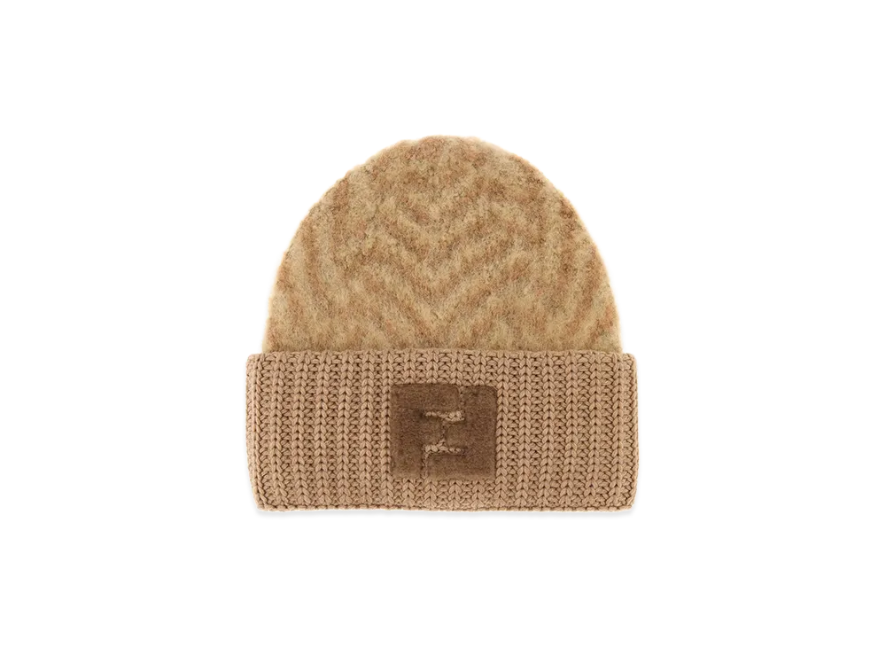 FENDI Women's Embroidered Alpaca Blend Beanie Hat "Brown"