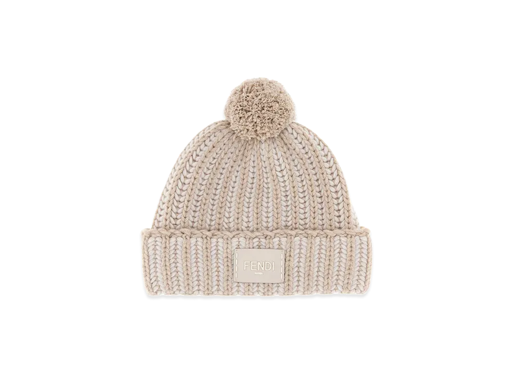 FENDI Women's Embroidered Wool Blend Beanie Hat "Beige"