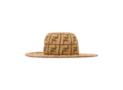FENDI Women's Hand-Woven Viscose And Cotton Hat With All-Over FF Motif "Beige"