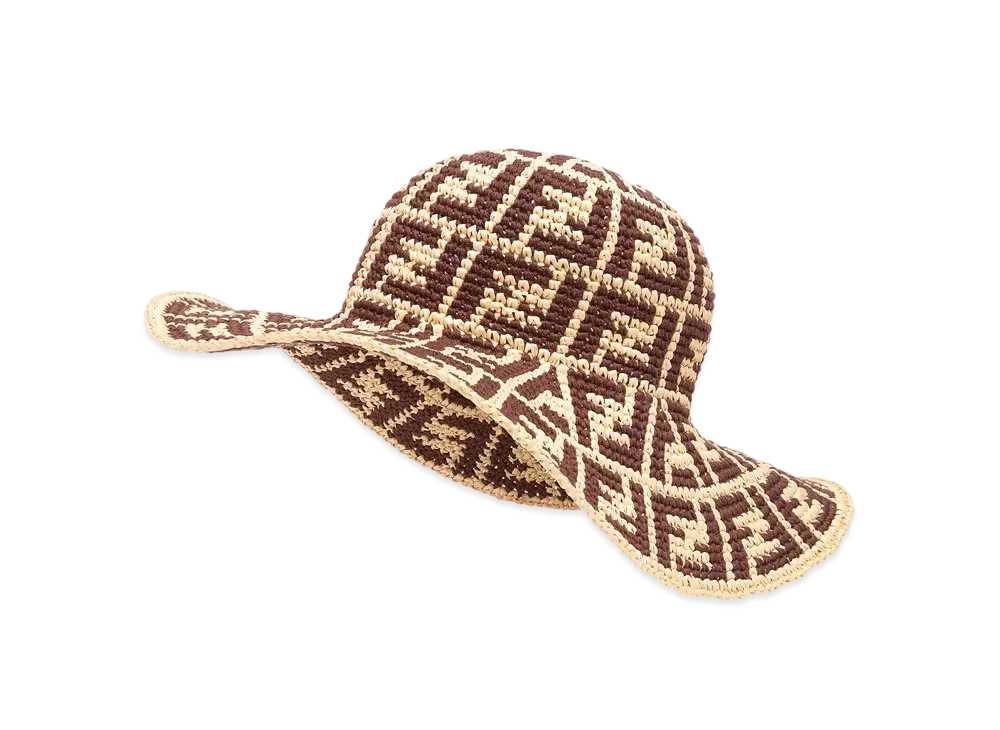 FENDI Hat Raffia and Cotton "Brown"