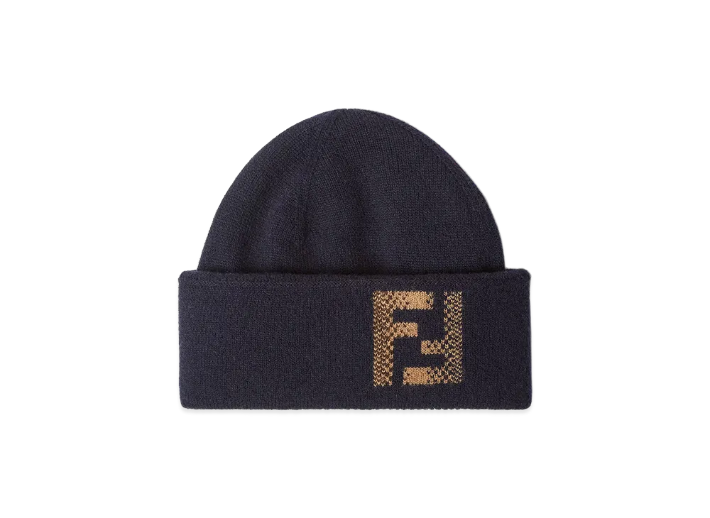 FENDI Wool Blend Beanie Hat "Midnight Blue"
