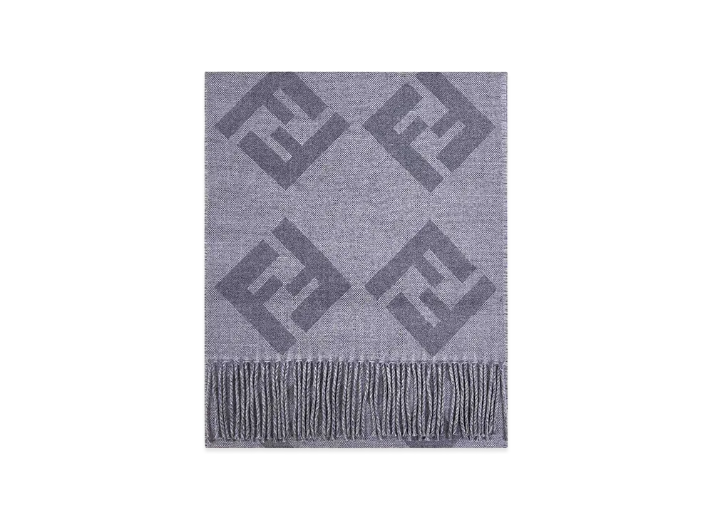 FENDI Embroidered Wool Scarf "Gray"
