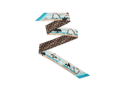 FENDI Women's Wrappy Bandeau in Printed Silk "Blue"