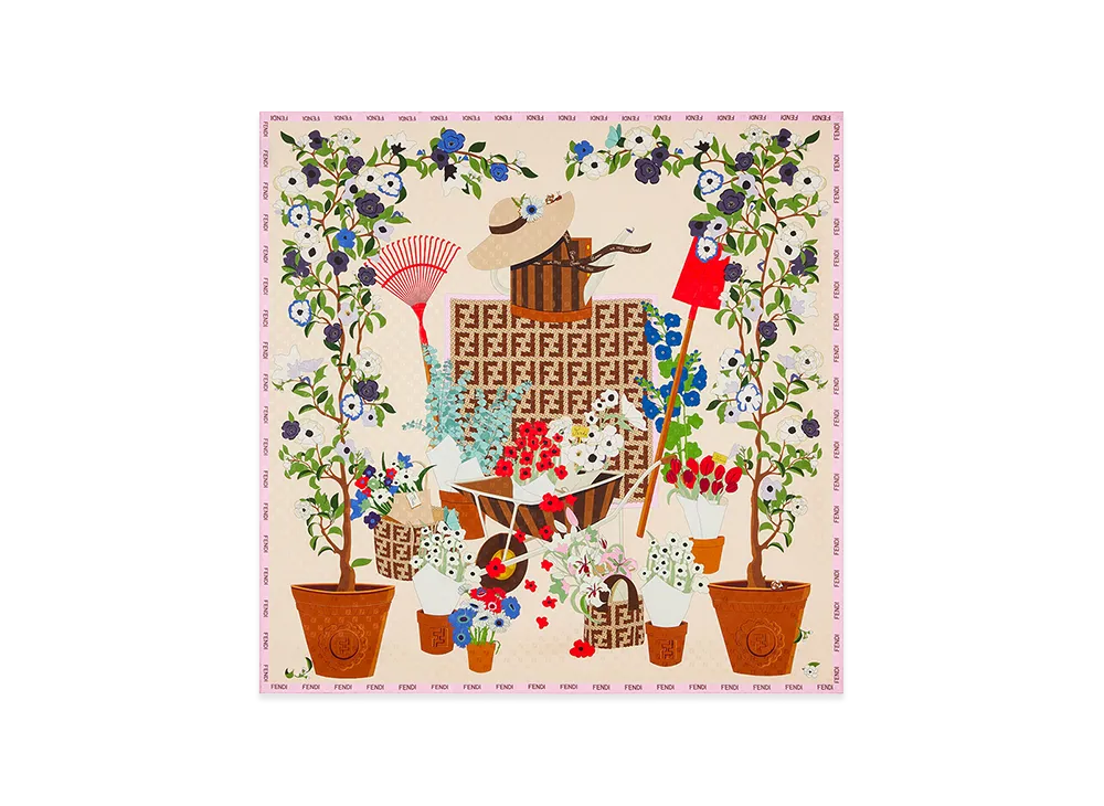 FENDI Women's Foulard 90x90 Stampa Gardening "Multicolor"