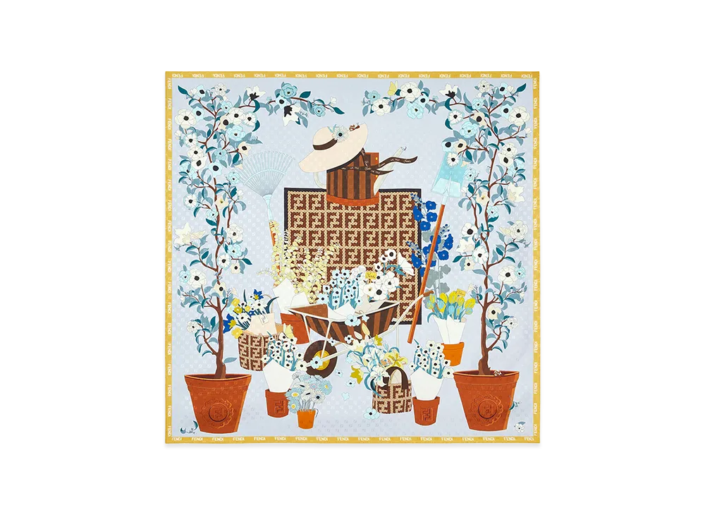 FENDI Women's Foulard 90x90 Stampa Gardening "Multicolor"