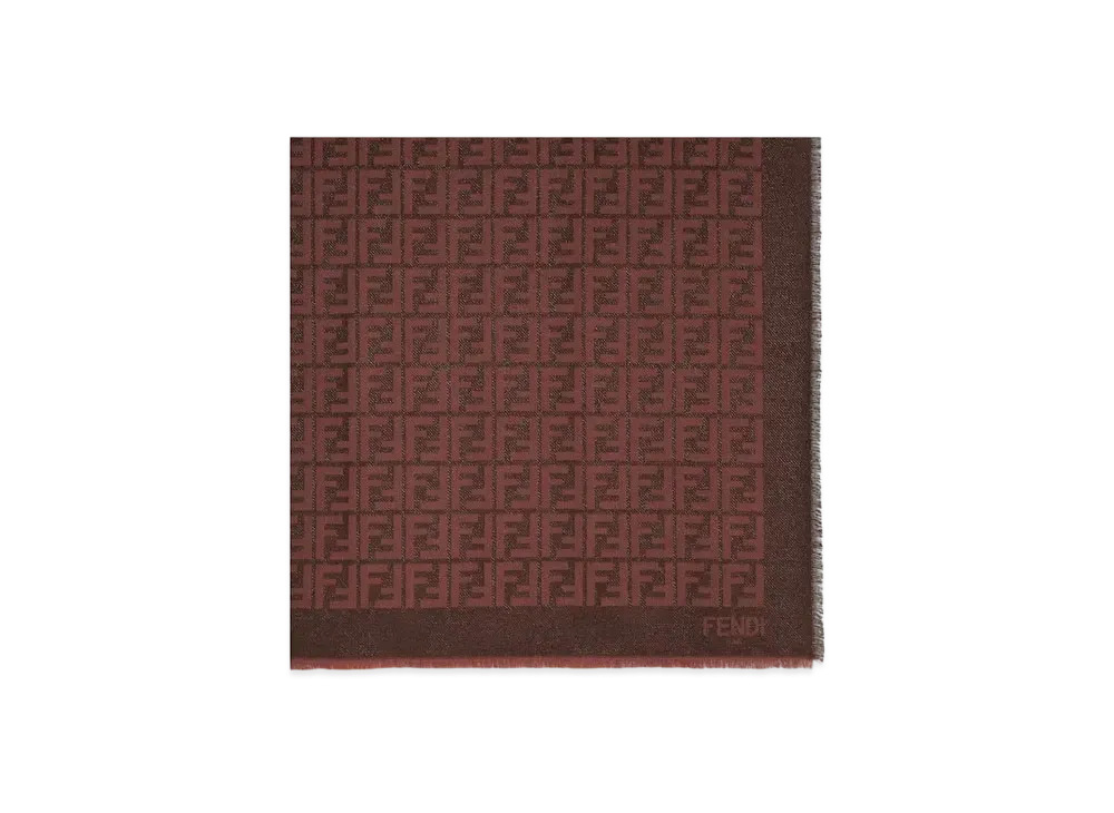 FENDI Wool & Metallic Yarn FF Shawl "Brown"