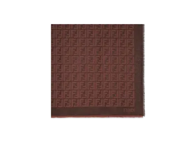 FENDI Wool & Metallic Yarn FF Shawl "Brown"