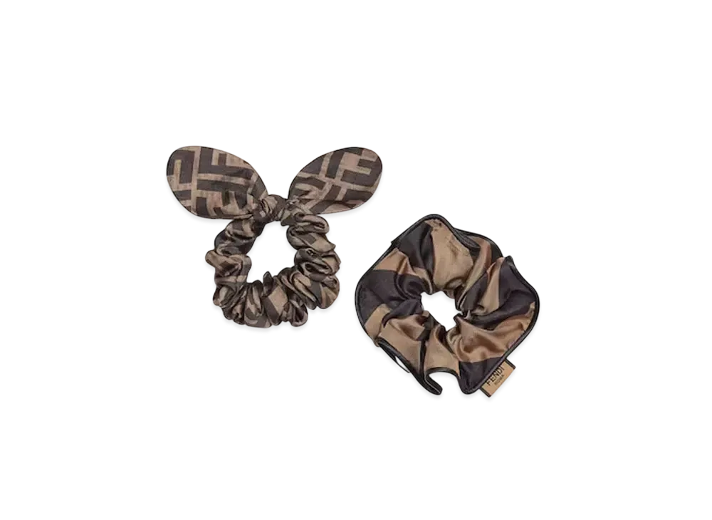 FENDI Hair Elastics Set of Two Elastic Silk Hairbands "Brown"