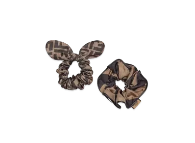 FENDI Hair Elastics Set of Two Elastic Silk Hairbands "Brown"