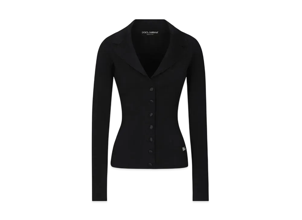 DOLCE&GABBANA Short Stretch Viscose Knit Jacket With DG Logo "Black"